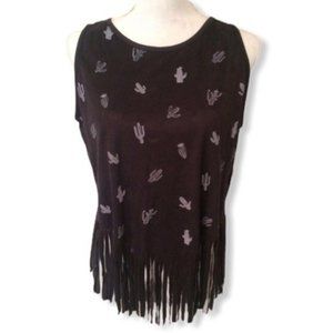 French Pastry Black Velvet Sleeveless Top Cactus Motive